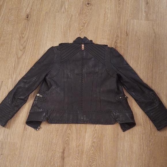 Mackage Dark Leather Jacket with Zipper Details - Picture 11 of 16